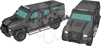 3D vector illustration of a two militarty armed vehicles