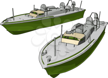 3D illustration of two green army ships vector illustration on white background