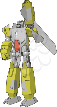 Grey and yellow robot vector illustration on white background
