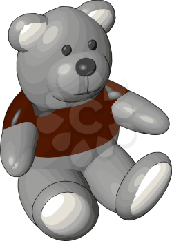 Grey teddy bear in red sweater vector illustration on white background