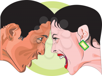 Man and woman fighting, head to head in anger, vector illustration