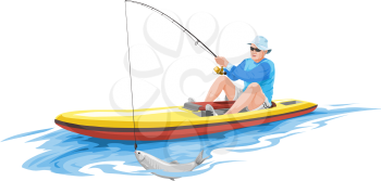 Vector illustration of man fishing on boat.