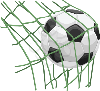 Vector illustration of soccer ball hitting on net.