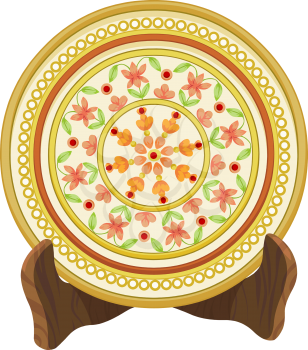 Vector illustration of floral porcelain plate.