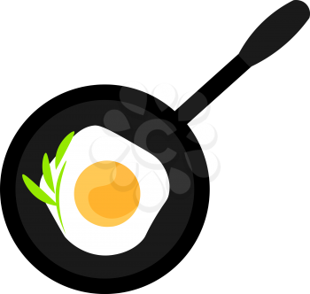 Black pan with fried egg illustration vector on white background