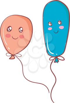 Pink and blue balloon floating together vector or color illustration