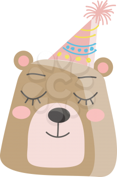 Bear in birthday party vector or color illustration