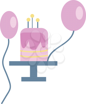 Birthday cake and balloons vector or color illustration