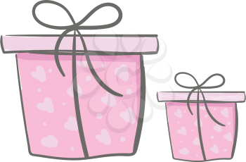 Two gift boxes wrapped in pink paper vector or color illustration