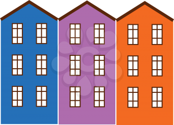 Brightly painted apartment buildings vector or color illustration