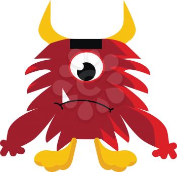 One eyed red furry creature vector or color illustration