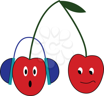 Cherry fruit is listening to music vector or color illustration