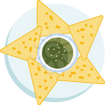 Nachos with guacamole dip vector or color illustration