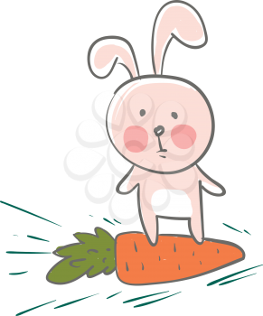 Big ear hare with carrot vector or color illustration