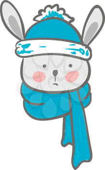 Hare covered in winter clothes vector or color illustration