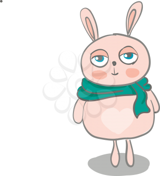 Hare in green neck scarf vector or color illustration