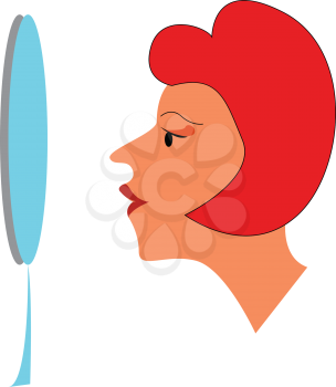 Makeup in front of mirror vector or color illustration