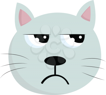The face of an enraged blue cat with pink ears six whiskers and the mouth curved downwards vector color drawing or illustration 