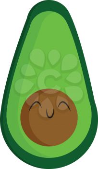 A half cut ripe green avocado with a brown seed in the middle having a smiley face on the seed vector color drawing or illustration 