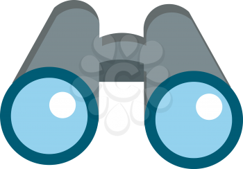 Front view of a pair of large grey binoculars with light blue lens vector color drawing or illustration 