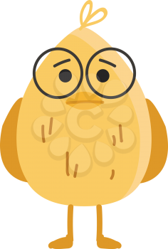 A yellow oval shaped bird wearing brown glasses having two legs and a sad expression on the face vector color drawing or illustration 