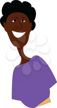 A dark brown guy with a long neck in a lavender colored shirt possibly a yellow pant is smiling and has black curly hair vector color drawing or illustration 