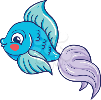 A pretty blue fish with a lavender tail and a red cheek vector color drawing or illustration 