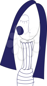 A girl with long blue hair and a blue cheek with an eye closed and wearing a striped dress vector color drawing or illustration 
