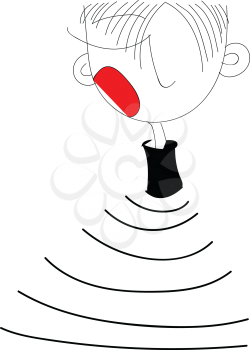 Line art of a boy in a striped shirt has a red-colored band-aid in his cheeks while his one eye closed vector color drawing or illustration 