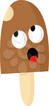A brown popsicle ice cream with a surprised expression on the face vector color drawing or illustration 