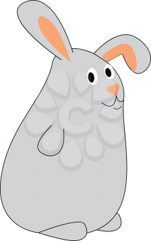 A fat grey bunny with pink ears and pink nose standing upright and looking to the left vector color drawing or illustration 
