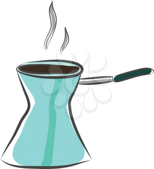 Blue color coffee maker having a metal handle filled with coffee vector color drawing or illustration 