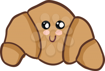 A light brown croissant placed on a table with a smiley face vector color drawing or illustration 