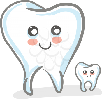 Two teeth with a smiley face placed next to each other vector color drawing or illustration 