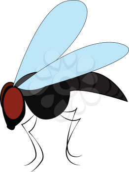 A black fly with blue wings red eyes and four legs sitting on food vector color drawing or illustration 