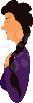 A lady with long black hair that is braided to a side and wearing a purple top vector color drawing or illustration 