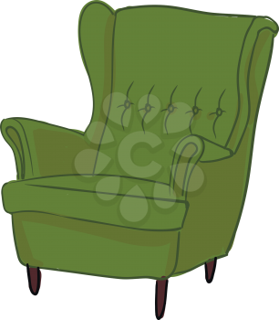 A large green recliner placed in a living room vector color drawing or illustration 