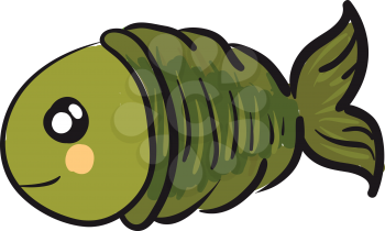 A small cute green fish with big eyes swimming in the water vector color drawing or illustration 