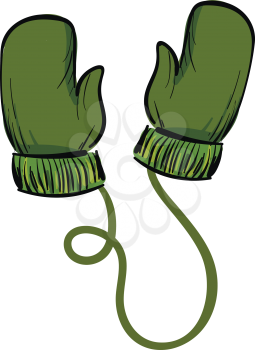 A pair of knitted green gloves used during the winter seasons vector color drawing or illustration 