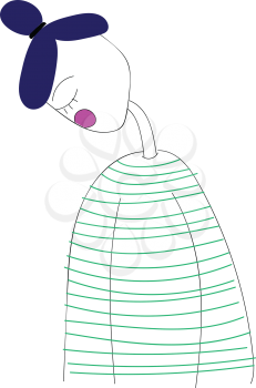 A girl with blue hair tied in a bun wearing a striped green shirt vector color drawing or illustration 