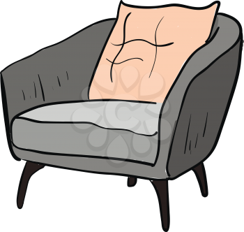 A big grey recliner with a pink cushion placed in a living room vector color drawing or illustration 