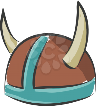 Brown and blue colored hat with two sharp horns which looks like a warrior hat vector color drawing or illustration 