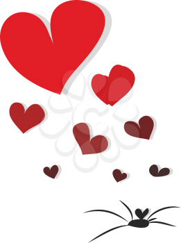 Flying of red hearts from a hole which gets huger as it flies vector color drawing or illustration 