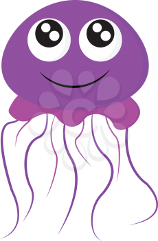 A purple-colored smiling jellyfish with umbrella-shaped bells and trailing tentacles vector color drawing or illustration 