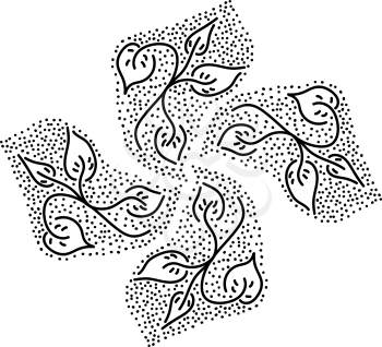 Black and white designed flowers and leaves filled with minimal doodle textures vector color drawing or illustration 