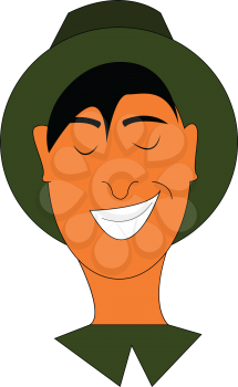 A man in a green-colored hat and shirt is laughing while his eyes closed vector color drawing or illustration 