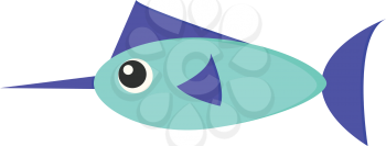  A cartoon marlin fish with an elongated body a purple-colored spear-like snout or bill and a purple-colored long rigid dorsal fin vector color drawing or illustration 