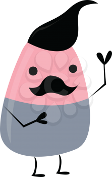 A rose and grey-colored cartoon monster standing with a big mustache and upright hairstyle vector color drawing or illustration 