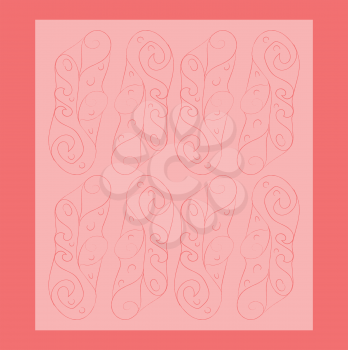 The ornament for bedroom wall pattern with regular designs over a pink background and dark pink-colored square frame vector color drawing or illustration 