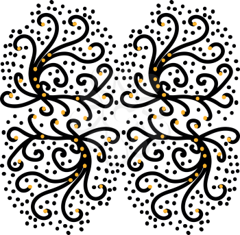 A picture of regular patterns of S-shaped floral designs in black and yellow colors vector color drawing or illustration 